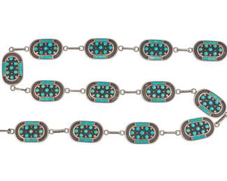 Jobeth Mayes, Zuni Sterling & Turquoise Concho Belt - LOT 192