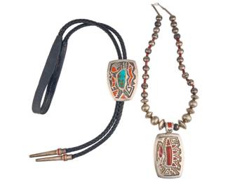 Michael Perry, Navajo Sterling Necklace & Bolo - LOT 137