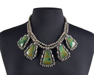 Kirk Smith, Navajo Sterling & Turquoise Station Necklace - LOT 36