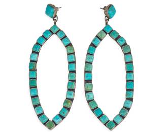 Substantial Sterling & Turquoise Earrings - LOT 270