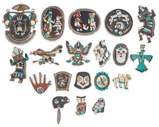 Native American Sterling & Multi-Stone Pins & Pendants - LOT 285