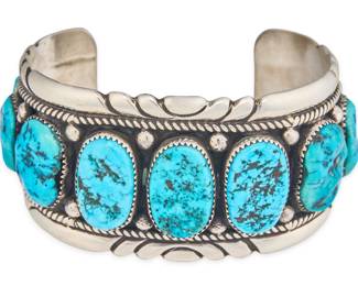 R&B Leekya, Zuni Sterling & Kingman Turquoise Cuff - LOT 197