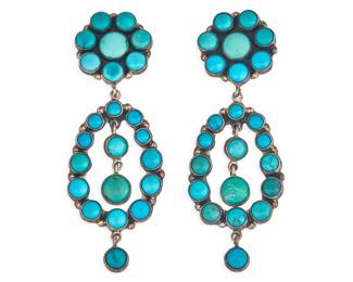 Federico Jimenez, Mexican Sterling & Turquoise Cluster Earrings - LOT 269