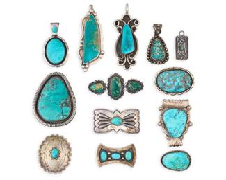 Southwestern Sterling & Turquoise Pins/Pendants - LOT 291