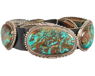 Superb Navajo Sterling & Turquoise Concho Belt - LOT 177
