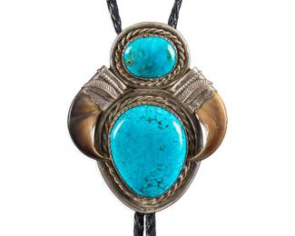Art Jennings, Sterling & Turquoise Bar Claw Bolo Tie - LOT 132