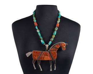 Southwestern Beaded Horse Pendant Necklace - LOT 28