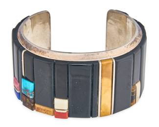 Wes Willie, Navajo Sterling & Multi-Stone Cobblestone Inlay Cuff - LOT 235
