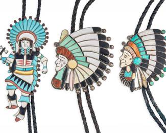 Southwestern Sterling & Multi-Stone Inlay Figural Bolos - LOT 153