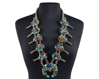 Emer Thompson, Vintage Navajo Sterling & Multi-Stone Squash Blossom - LOT 19