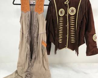 Tansmith Fringed Leather/Beaded Jacket and Char & Sher Designs Fringed Leather Dress