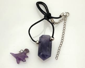 Amethyst Crystal Necklace and Dinosaur Pendant