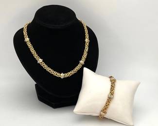18K Gold Bonded Over Silver Necklace & Bracelet Set