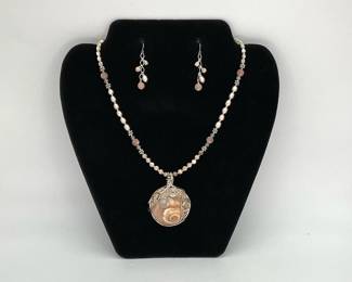 Shell and Freshwater Pearl Necklace and Earring Set