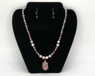 Rose Quartz, Morganite and Copper Beaded Necklace and Earring Set