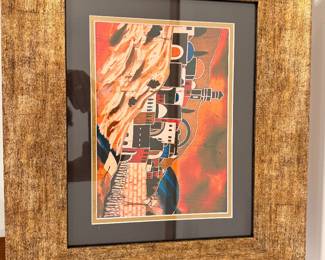 This artwork is a limited-edition lithograph print titled "City of David" or "Jerusalem" by the prominent Israeli painter and sculptor David Sharir (born 1938).