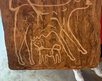 Handmade Folk Art Cow & Calf Relief Panel – Mixed Media on Natural Fiber