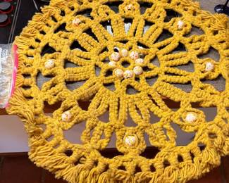 vintage 1970s handmade crochet bohemian mandala rug
