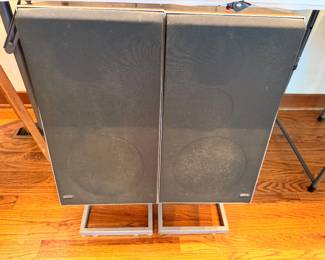pair of Bang & Olufsen Beovox S75 speakers with the original pedestal stand