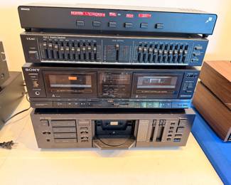     Nakamichi RX-202 Unidirectional Auto Reverse Cassette Deck,     Sony TC-W250 dual cassette deck,     TEAC EQA-5 Graphic Equalizer — desirable vintage EQ.     Sonance SS6 speaker selector — six-zone speaker switching unit.