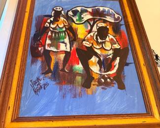 This is an original Haitian Folk Art painting by the listed artist Jack Haiti, dated 1975.