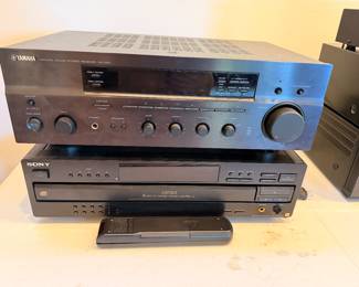 Yamaha RX-497 Natural Sound Stereo Receiver — a well-regarded 2-channel receiver rated around 75 watts per channel into 8 ohms, with phono input and Zone 2 capability. Sony CDP-CA70ES 5-disc CD changer — this is more interesting than an ordinary Sony changer because it is from Sony’s ES (Elevated Standard) line.