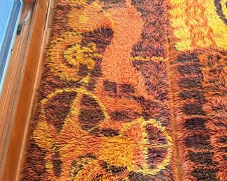 second, long runner-sized vintage Scandinavian Rya shag rug that matches the large room-sized rug
