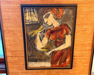 Mid-Century Modern mixed media oil painting by the late Jewish-Israeli artist Moshe Katz (1937–2021).