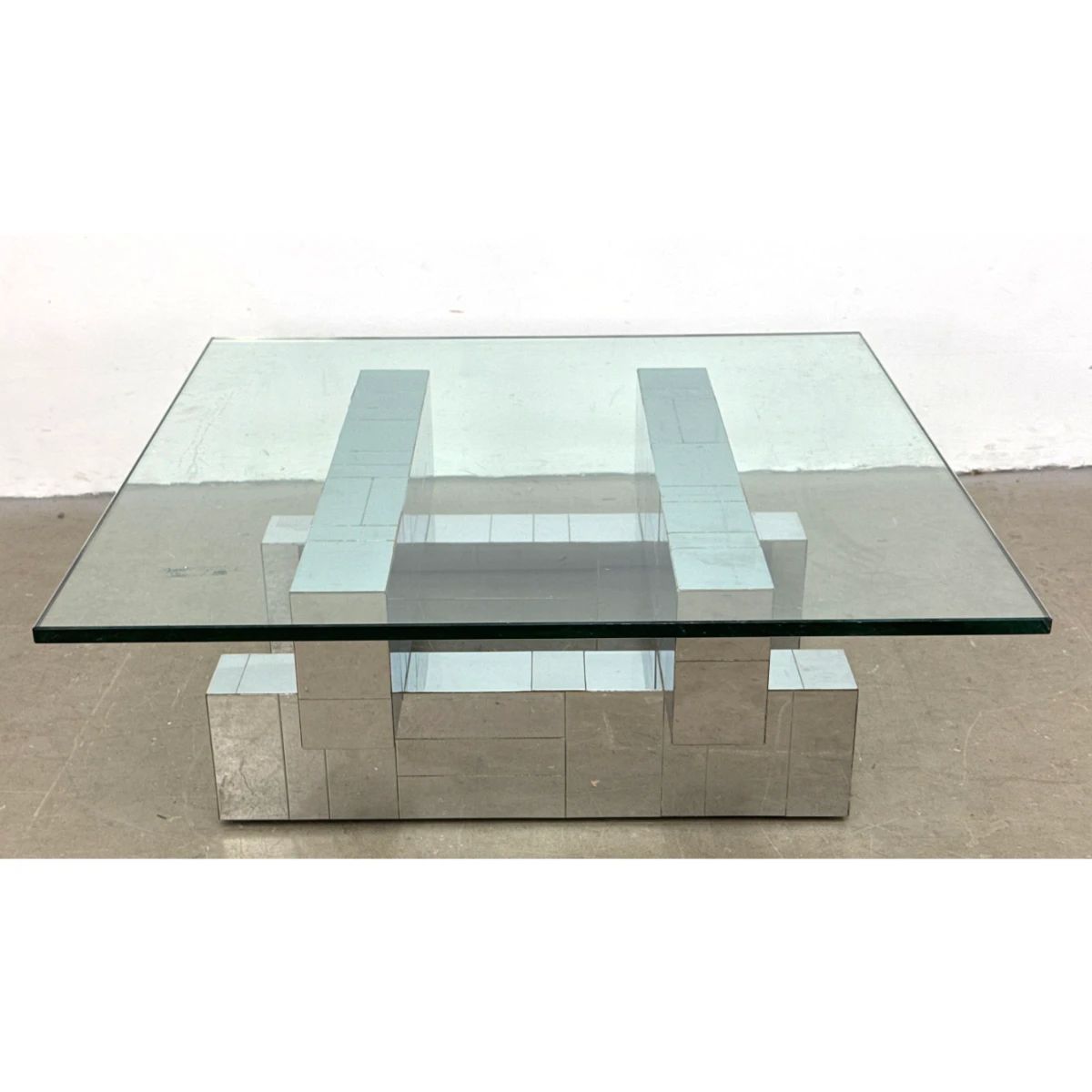 Lot 700 Paul Evans Cityscape Chrome and Stainless Steel Coffee Table. Signed Cityscape series cocktail table