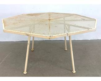 Lot 1246 RUSSELL WOODARD Hexagonal Iron, Diamond Metal Sheet Patio Dining Table. Sculptura Series. Outdoor. G