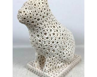 Lot 880 Alexander Reticulated TerraCotta Seated Cat Sculpture Signed.