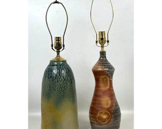 Lot 838 xxx 2pc Studio Pottery Glazed Stoneware Ceramic Table Lamps. One with impressed monogram mark and on