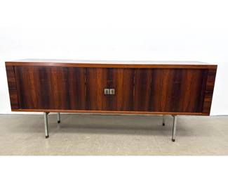 Lot 1061 Hans Wegner President Sideboard Credenza. Rosewood and Chrome Tambour Door.