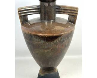 Lot 851 Evans RAKU 67 signed large studio pottery amphora vase with slab handles and iridescent glaze