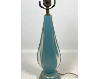 Lot 754 Mid Century Modern Teardrop Form Cased Glass Table Lamp in Turquoise with Gold Aventurine Spatter. M