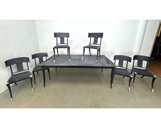 Lot 1262 7pc Restoration Hardware Metal Klismos Style Outdoor Dining Set in Black Finish. Tbale and 6 Chairs.