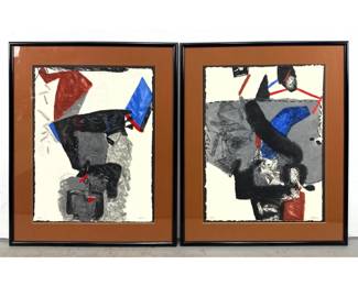 Lot 923 2pcs Serge Helenon carborundum etchings with abstract compositions, pencil signed and numbered limit