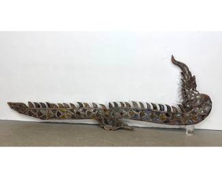 Lot 1225 Large Southeast Asian Carved Wood Naga Architectural Fragment Unsigned.