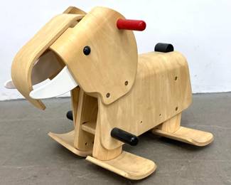 Lot 1042 PlanToys Walking Elephant Wooden Rocker Toy. Minimalist Plywood Construction. Marked.