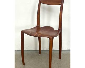 Lot 706 Sculptural Studio Made Organic Modernist Figured Hardwood Side Chair with Contoured Seat and Arched