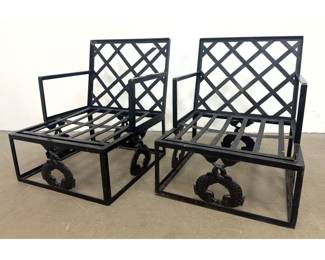 Lot 1223 Pair of Hollywood Regency Wrought and Cast Iron Patio Lounge Chairs with Intertwined Fish Motifs
