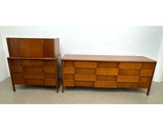 Lot 1109 Edmond Spence, Swedish MidCentury Modern Bedroom Set. ,Sculptural Low Dresser and Tall Chest.