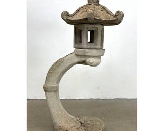 Lot 1276 3pc Rankei style Cast Concrete Cantilevered Garden Lantern Pagoda. Outdoor. patio