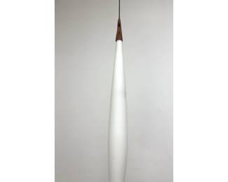 Lot 777 Uno and Osten Kristiansson pendant lamp in opal glass and teak Made by Luxus Vittsjo, Sweden