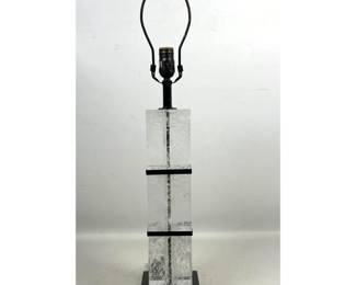 Lot 760 Modernist architectural table lamp. Tall rectangular textured cracked ice Glass Elements. Dark bro