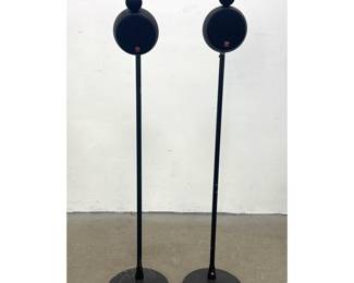 Lot 1305 Pair of Morel Dual Sphere Satellite Speakers on Black Metal Floor Stands.