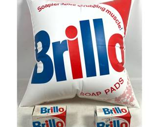 Lot 1035 Andy Warhol inspired vintage Brillo inflatable pillow and 2 vintage Brillo boxes with original Brill