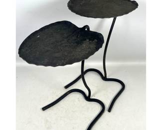 Lot 770 2pc Salterini Nesting Leaf Form Garden Side Tables. Black iron. Outdoor, Patio, Deck.