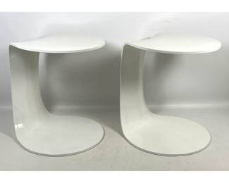 Lot 1115 Pair of MOROSO Italian Modernist CShaped Side Tables. High Gloss White Molded Plastic. Marked.