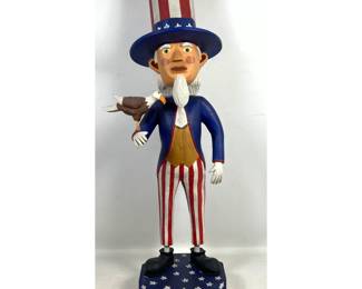 Lot 936 Large Bryan McNutt Hand Carved and Painted Wooden Folk Art Uncle Sam Figure with Eagle. Dated 1986.